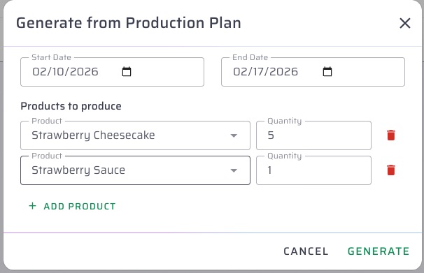 Creating a restock list from a production plan