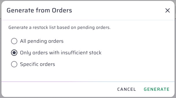Creating restock lists from orders