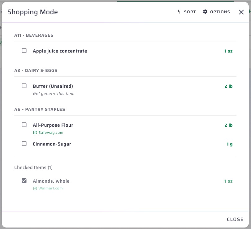 Restock list shopping mode